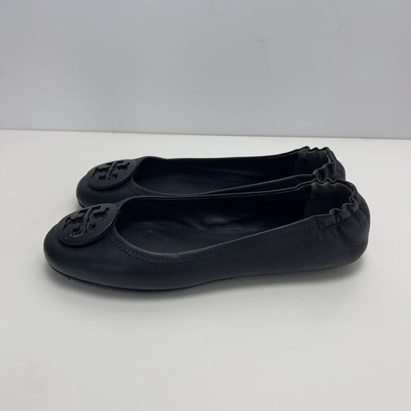 Tory Burch Minnie Travel Matte Black Leather Round Toe Ballet Flats Size 8 - Picture 3 of 10